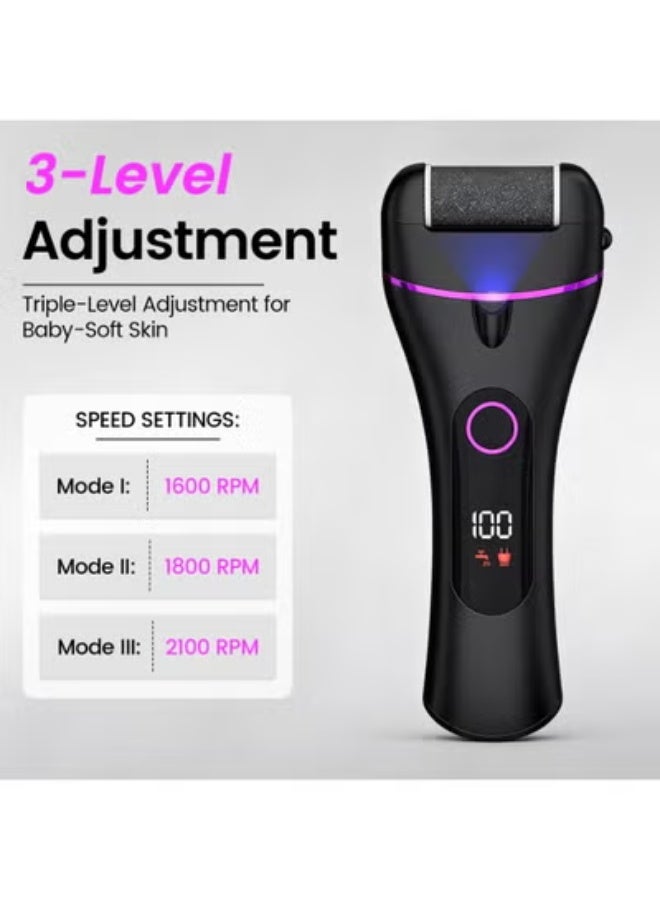 EVEREEN Electric Callus Remover with 3 Speed Modes – Professional Rechargeable Foot File Kit for Cracked Heels, Dead Skin, Pedicure – IPX6 Waterproof USB-C (Black) - Image 2